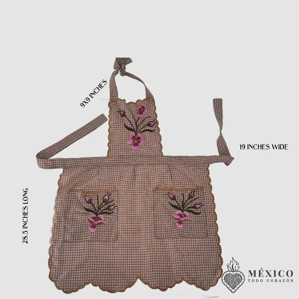 Mexican Embroidered Bib Apron for Women – Multicolor with Floral Design